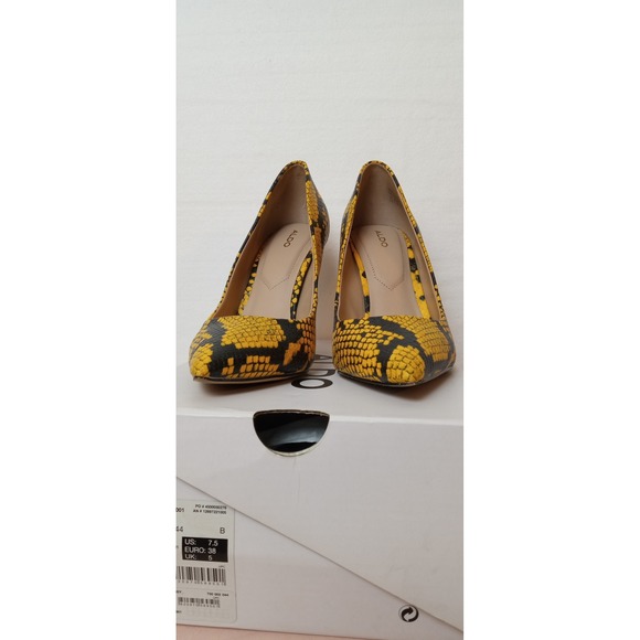 ALDO‎ Stessy Pumps Yellow Snake Print Pointed Toe High Heel Shoes 7.5 - Picture 1 of 9